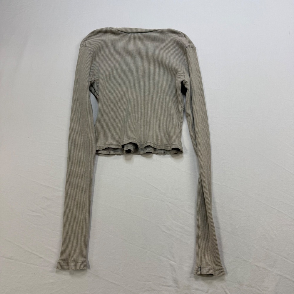 Zara Womens Grey Ribbed Long Sleeve Crop Top Exposed Seam Size Medium - Picture 4 of 7